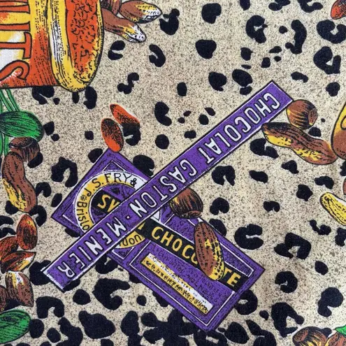 Vintage 90s KWBL Chocolate Nuts Candy Leopard Animal Print Shirt Novelty Medium Black