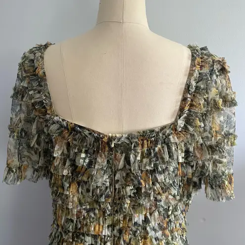 Mac Duggal Multicolor Short Sleeve Micro Ruffle Tea Length Dress- Size 16 NWT