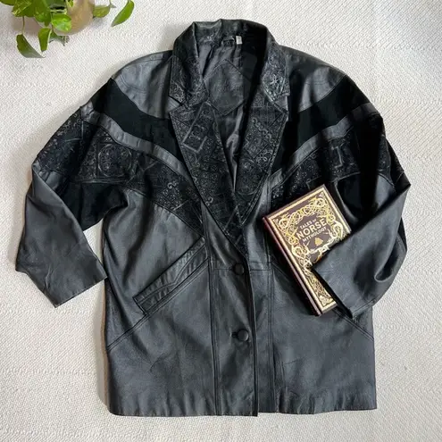 Preston & York 80s Vintage Black Leather Mid Length Jacket