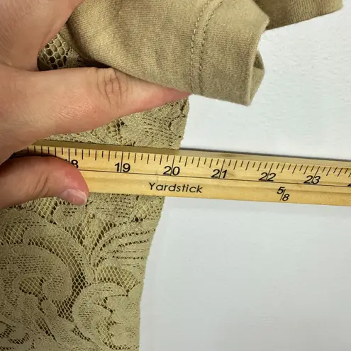 Coldwater Creek Top L Tan Lace Overlay Short Sleeve Stretch Blouse Boho Neutral