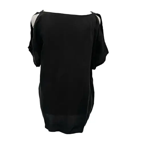 ALLSAINTS Cold Shoulder Crepe Japanese Cloth Short Sleeve Blouse Tee Black sz 4