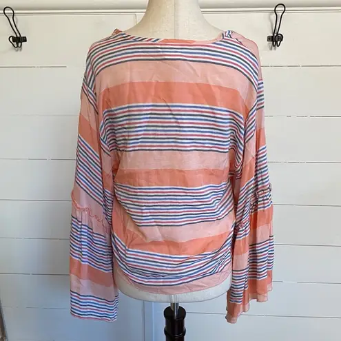 Anthropologie  Lavender Fields Wmn's Peach Purple Boho Striped Tie-Front Top NWOT