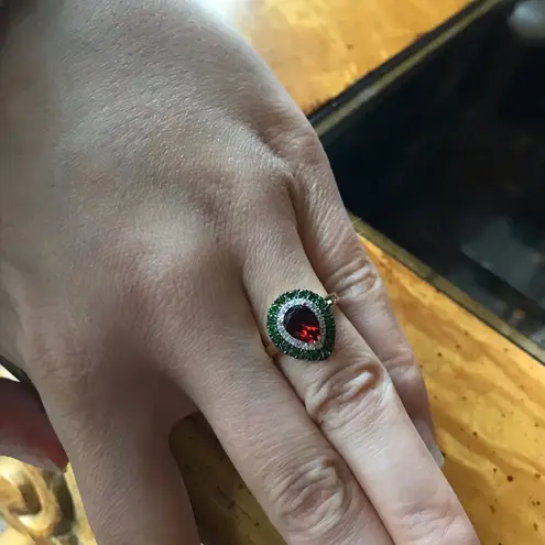 Natural Citrine Chrome Diopside Sterling Silver Yellow Gold Vermeil Ring Size 6 Red