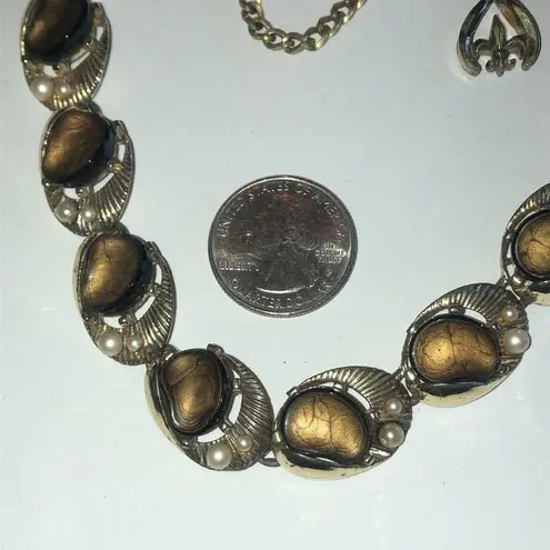 Rousseau Vintage Thermoset Black & Brown Chunky Retro Necklace & Bracelet Set