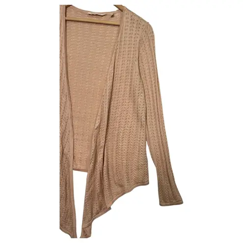 Soft Surroundings Cardigan Sweater Womens Small Tan Open Front Pointelle Knit