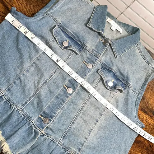 Denim Sleeveless Vest with Ruffle Hem Jean Jacket Denim jacket Size L