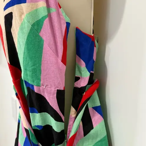 Farm Rio Colorful Monstera Mini Dress Wrap Linen Small Boho Vacay Beachy New