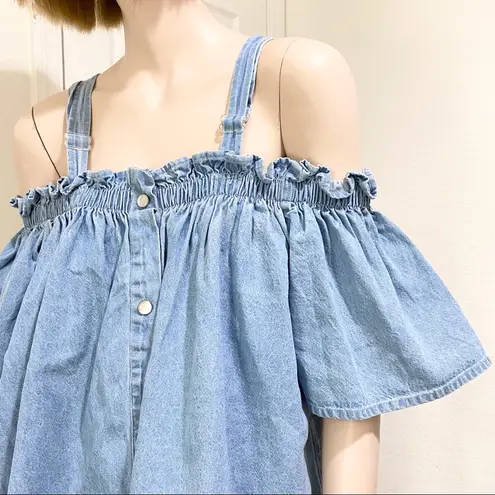 Fashion to figure FTF Off Shoulder Cold Shoulder Denim Blouse