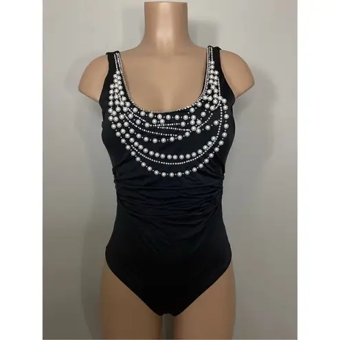 Boston Proper New. Amita Naithani black pearls and rhinestone swimsuit. Small. Retails $169
