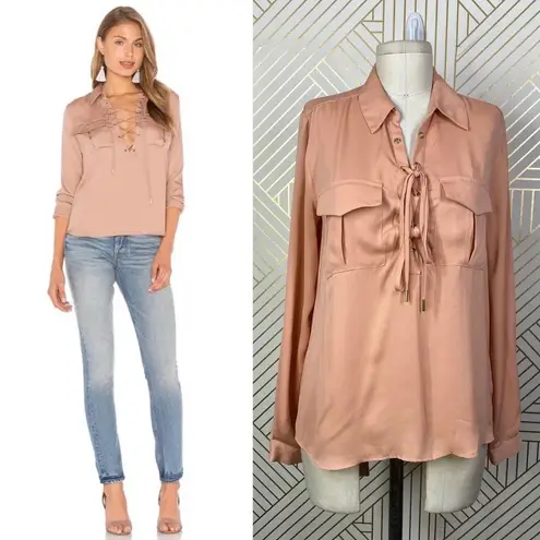 L'Academie L’ACADEMIE Camel Safari Lace-Up Long Sleeve Blouse