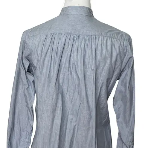 Nili Lotan Micro Stripes Popover Shirt High Low Essentials Classic Womens Size S Blue