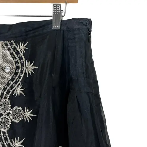 Vintage Carole Little Skirt Womens 14 Black 100% Silk Embroidered Bogo Gypsy