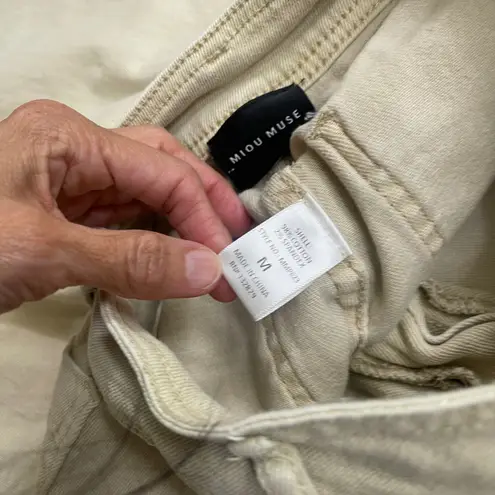 Y2K MIOU MUSE Beige yellowish Wide Leg Crop Raw Hem Jeans Women's Size M Tan