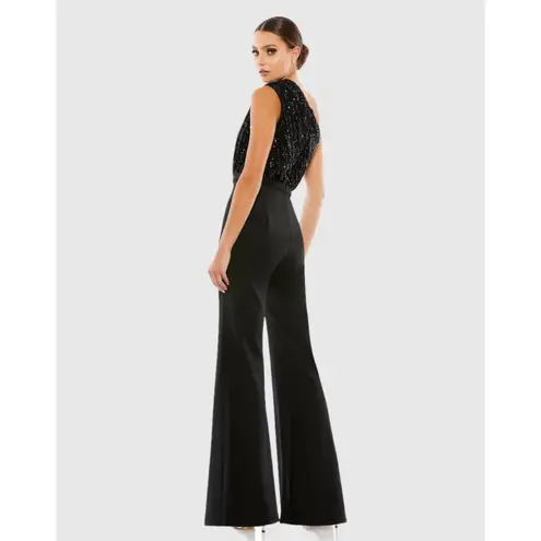 Mac Duggal 26716 Black Sequined One Shoulder Flare Leg Jumpsuit Size 2 NWT