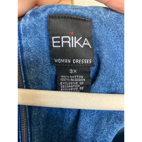 Erika Vintage Denim Maxi Dress Floral Embroidery Cottagecore V Neck Prairie Boho