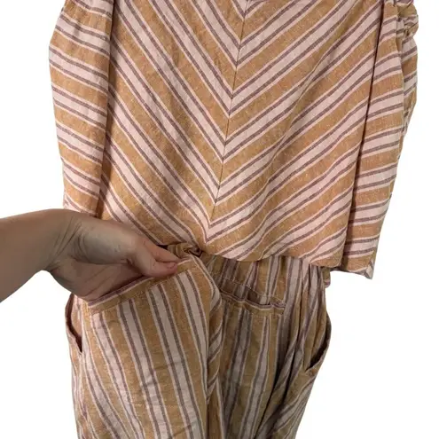Toad & Co Taj Hemp Romper Brown Striped Summer Vacation Casual Travel Womens XS