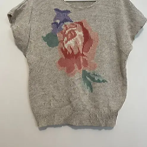 VINTAGE KORET Cream Beige Floral Short Dolman Sleeve Linen Cotton Sweater PETITE Pink Size undefined