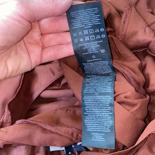 VERO MODA Odette Brown Ruffle Calf Dress NWT Sz M Women’s Polyester Tie Back