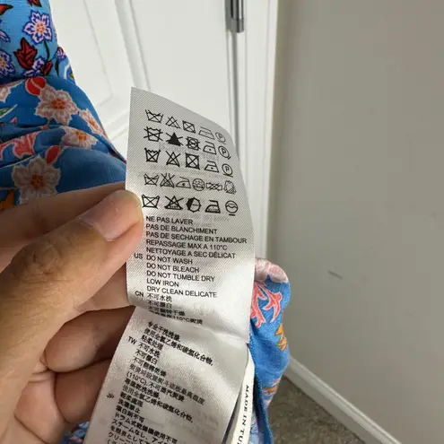 Sandro  Plunging V neck blue‎ floral Mason dress size 34 boho romantic high low