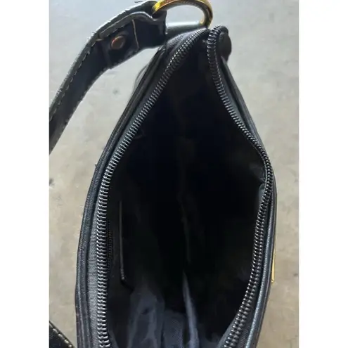 Baby Phat Vintage Mini Shoulder Handbag Black Leather Stone Logo Gold Charm RARE