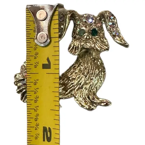 Vintage Multicolored Rhinestones Gold Tone Puppy Dog Lapel Pin Brooch