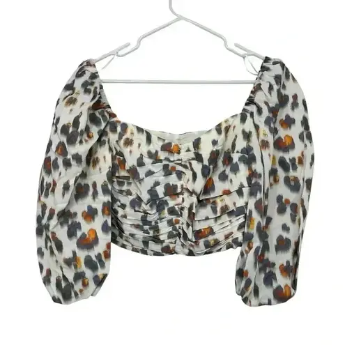 Nocturne Floral Ruched Puff Sleeve Crop Top White Multicolor XS 34