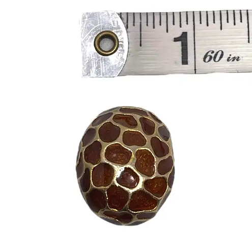 Vintage Unsigned Gold Tone & Enamel Clip On Earrings Statement Giraffe Print