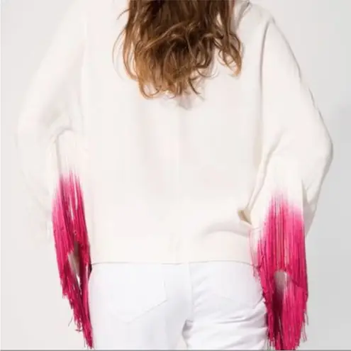 Maje Lila Fringe Long Sleeve Top Hot Pink Ombre Dip Dye White Magenta Bohemian S