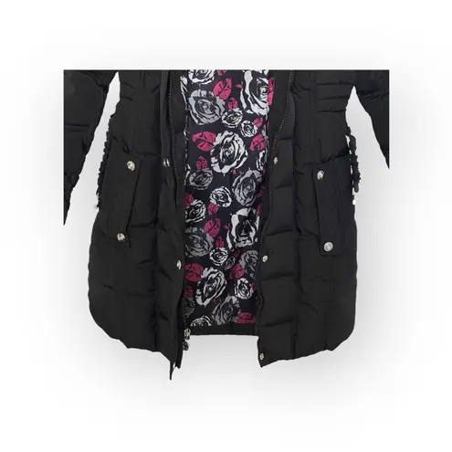 Betsey Johnson 𒀭 Faux Fur Quilted Puffer Mid Length Ski Parka Jacket 𒀭 Black S
