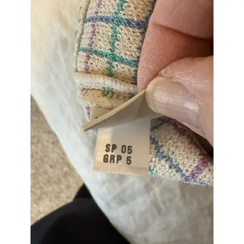 St. John Knits Cream Blue JACKET Siz 8 Suit Blazer Multicolor Plaid Classic