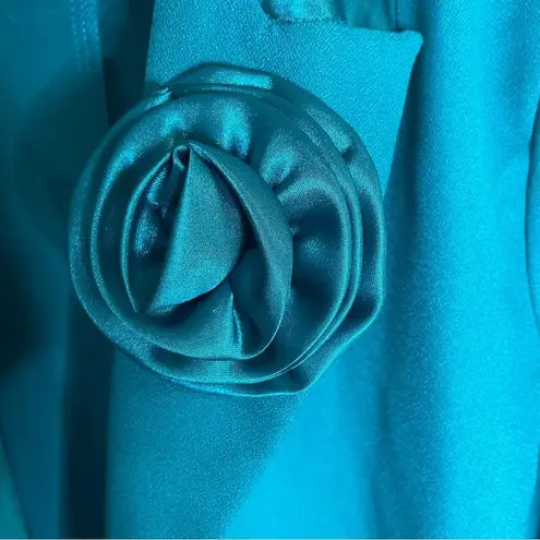 Olivia Matthews Teal Long Suit Jacket Size 12 NEW Deadstock rosette lapel