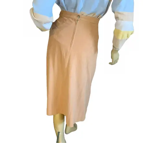 VINTAGE 1980'S P.H.M. SPORTSWEAR CAMEL FAUX SUEDE FEEL SKIRT SUIT (16) Tan