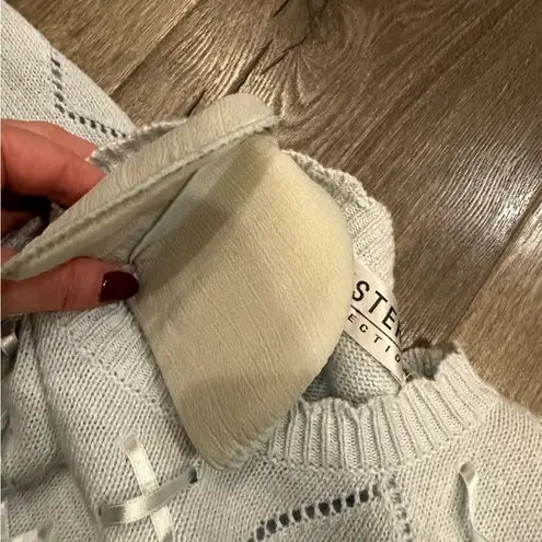 Vintage Western Connection Sweater Sz S Blue Pointelle Ribbon Bouquet Floral