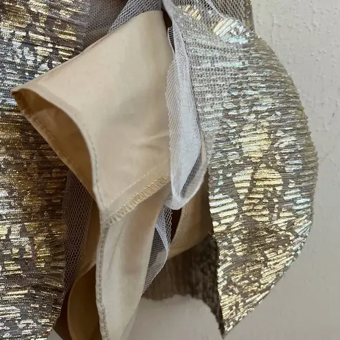 Aidan Mattox Dress Gold V-Neck Long Blouson Sleeve Tea Length A-Line Sz 12 NWT