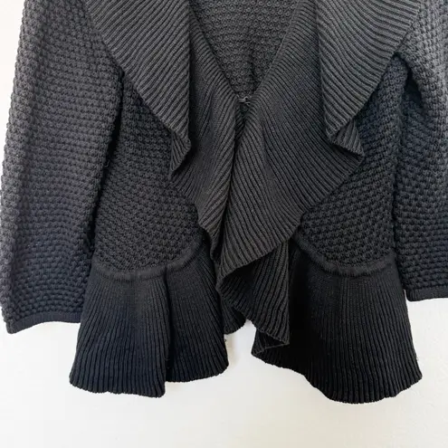 Womens Cardigan Size L Black Knit Ruffle Hem Whimsigoth Witchy Fairy Grunge Size L