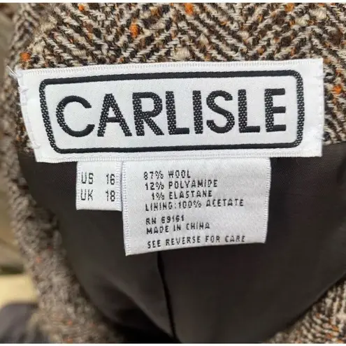 Carlisle Women's Vintage Brown Tweed Wool Jacket Size 16 Herringbone