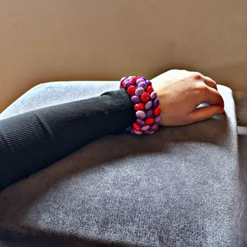 Beaded pink and purple festive Stretch Bracelet