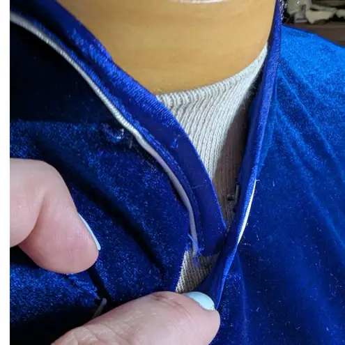 Vtg 1990s Cobalt Blue Velvet Floral Glitter Chinese Cheongsam Qipao Maxi Dress M Size M