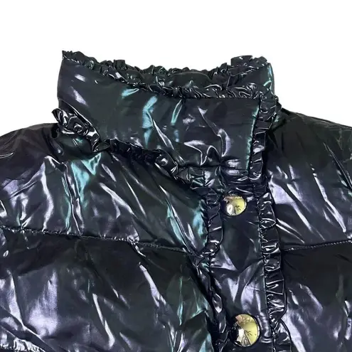 Duvetica Black Patent Real Down Coat Jacket Snap
