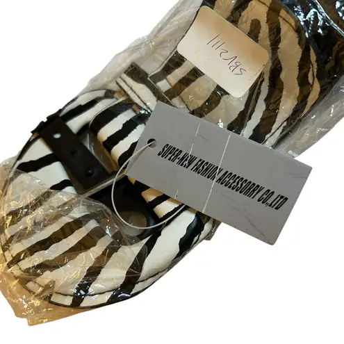 NIB Zebra Print Waist Belt XL 42” Circle Buckle Animal Print Statement Accessory Black - Image 4