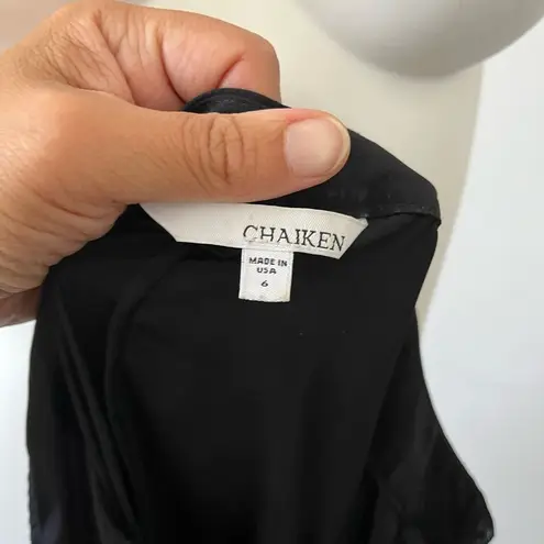 Vintage 90s Chaiken sleeveless black crew neck zipper front tunic blouse size 6