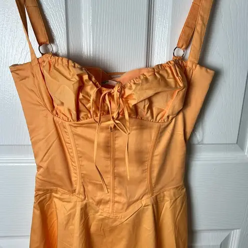 House Of CB Carmen Bustier Sleeveless Corset Back Midi Sundress in Tangerine S