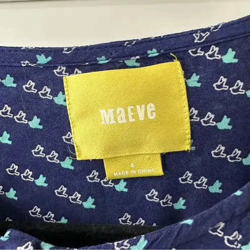 Maeve for Anthropologie Blue Clara Button Down Blouse with Flying Birds, Size 4