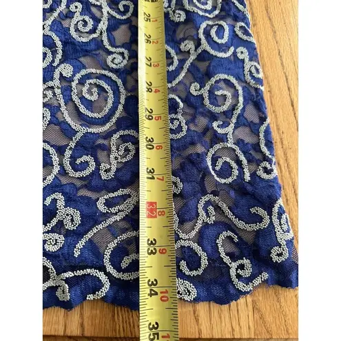 Vintage 90s Lacy Blue Embellished Sequin Paisley Print Dress Party Cocktail SzM Size M