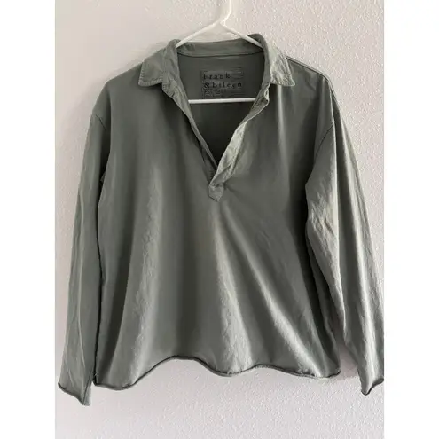 Frank & Eileen Patrick Popover Jersey Womens Medium Green Preppy Nautical Travel