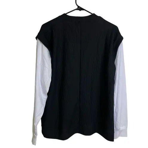 Azul by Moussy Long Sleeve Shirt Black Waffle White Layered Womens Size Medium