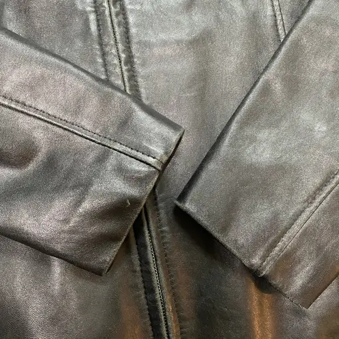 Vintage 90s DC Collection Sleek Black Vegan Leather Zip Up Jacket Size Small