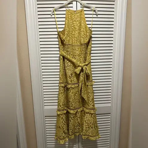 Keepsake Imagine Golden Yellow Lace Midi Dress size L / 8