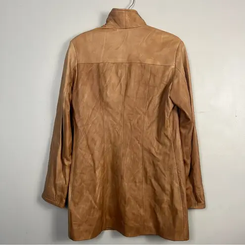 Vintage leather factory brown tan zip up coat size large