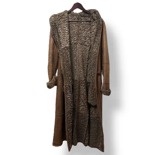 Vintage Womens L Brown 100% Curly Sheepskin Shearling Hooded Penny Lane Coat Size L